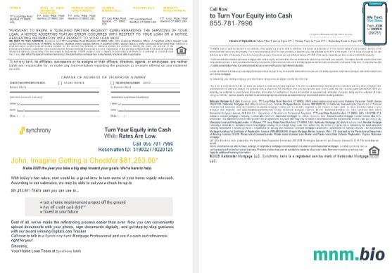 USA Synchrony Bank wyciąg z kredytu hipotecznego w formatach Word i PDF, 4 strony 3-4